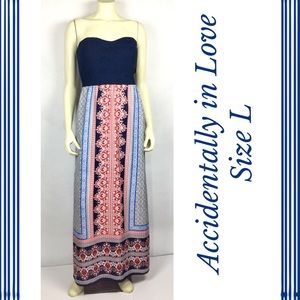 Red White Blue Maxi Dress w Cutout Back / Size L NWT